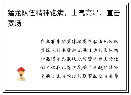 猛龙队伍精神饱满，士气高昂，直击赛场